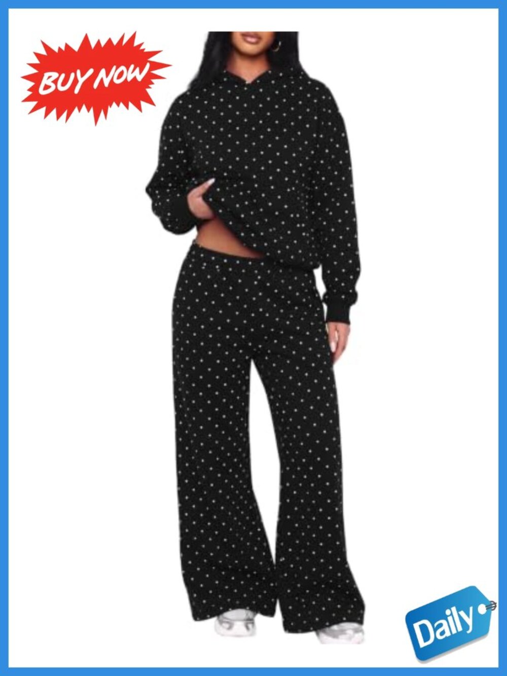 Women's 2 Piece Cotton Lounge Set Oversized Sweatshirt Wide Leg Sweatpants